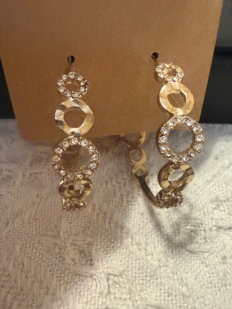 Charming Charlie Gold Crystal Linked Circle Drop Earrings 17$